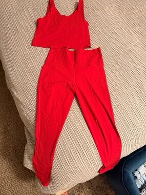 Athleta Bright Red High-Waist Leggings Sz M and matching tank top in L